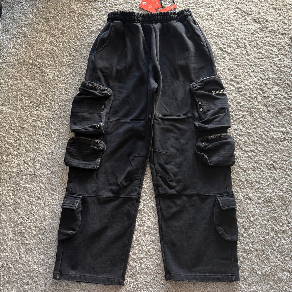 Men's YoungLA 2027 - Stacked Cargo Sweats, NWT, XL, BlackWashed